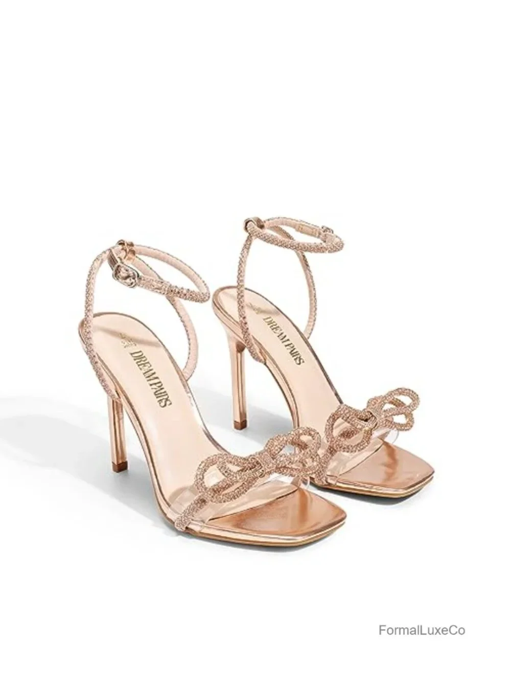 Crystal Sandals Clear Slingback Heels Square Toe Rhinestone Stiletto Heel Party